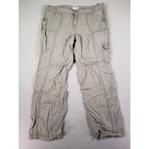 OP Ocean Pacific Pants Womens 17 Ankle Tie Cargo‎ Beige Cotton Zipper Pockets